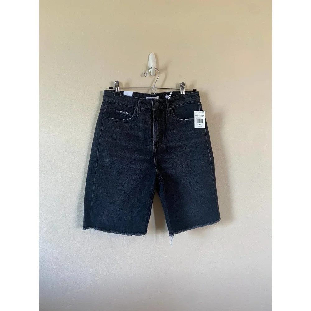 Black Denim Bermuda Shorts High Rise Raw Hem Good American Good 90s 00 24 New